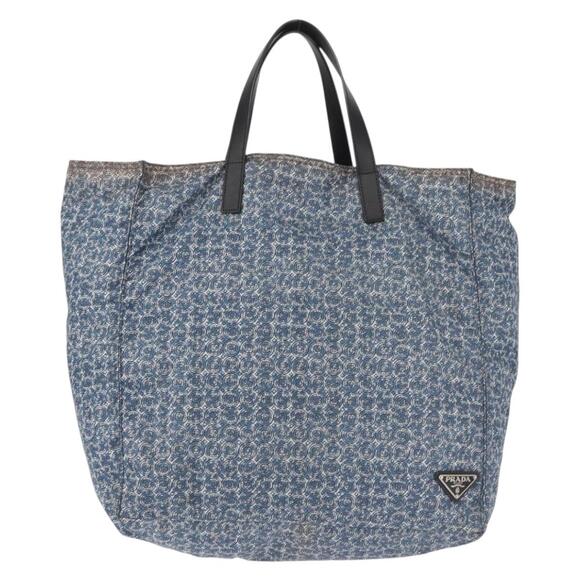 PRADA Tote Bag Nylon Blue Silver - Picture 2 of 12